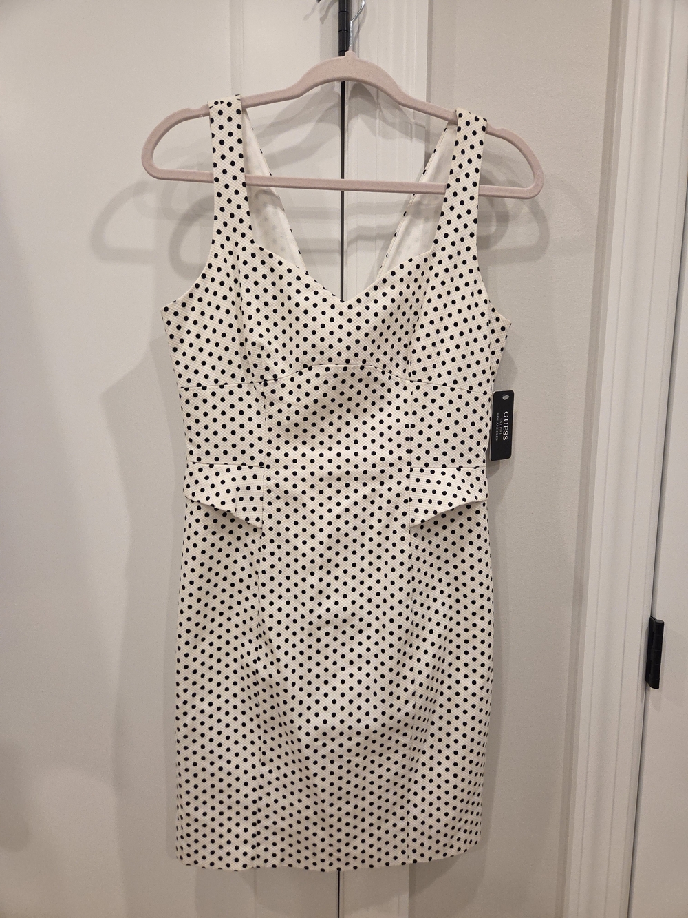 Polka Dot Sheath Dress - White with Black Dots
